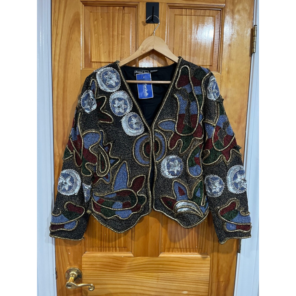 New Deadstock Nagpal Silk Beaded Evening Sequin Holiday Party Jacket Vintage